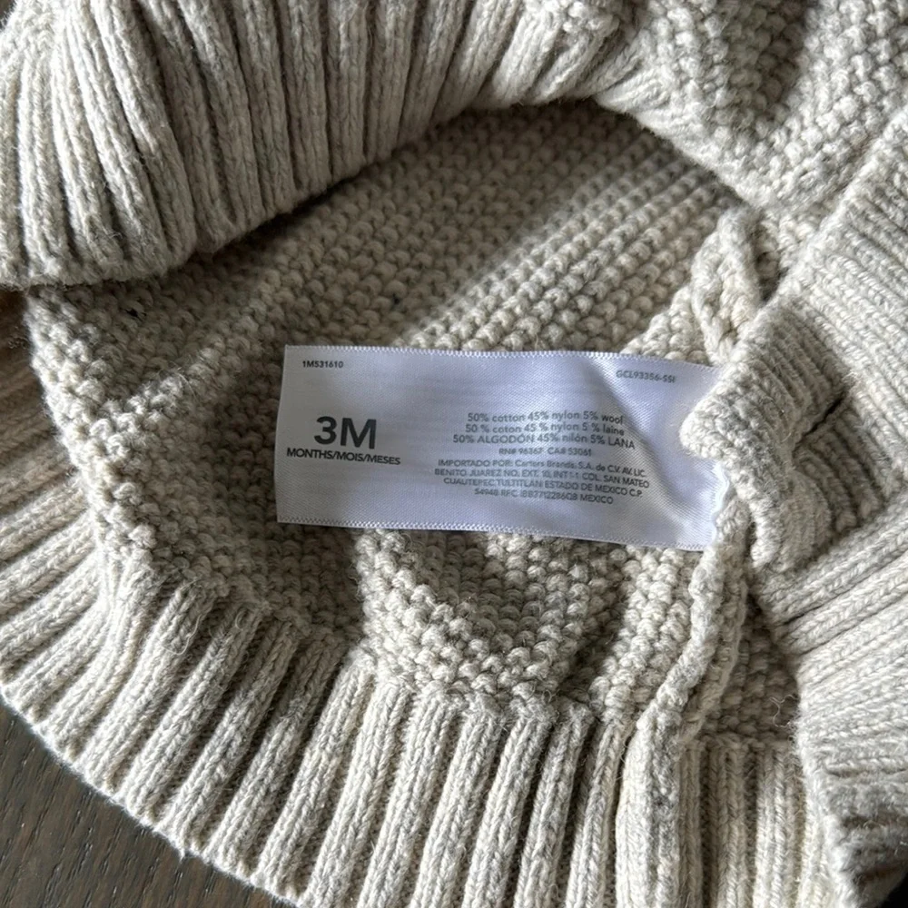 Baby B’gosh Cream Cable Knit Shawl Collar Cardigan | 3M